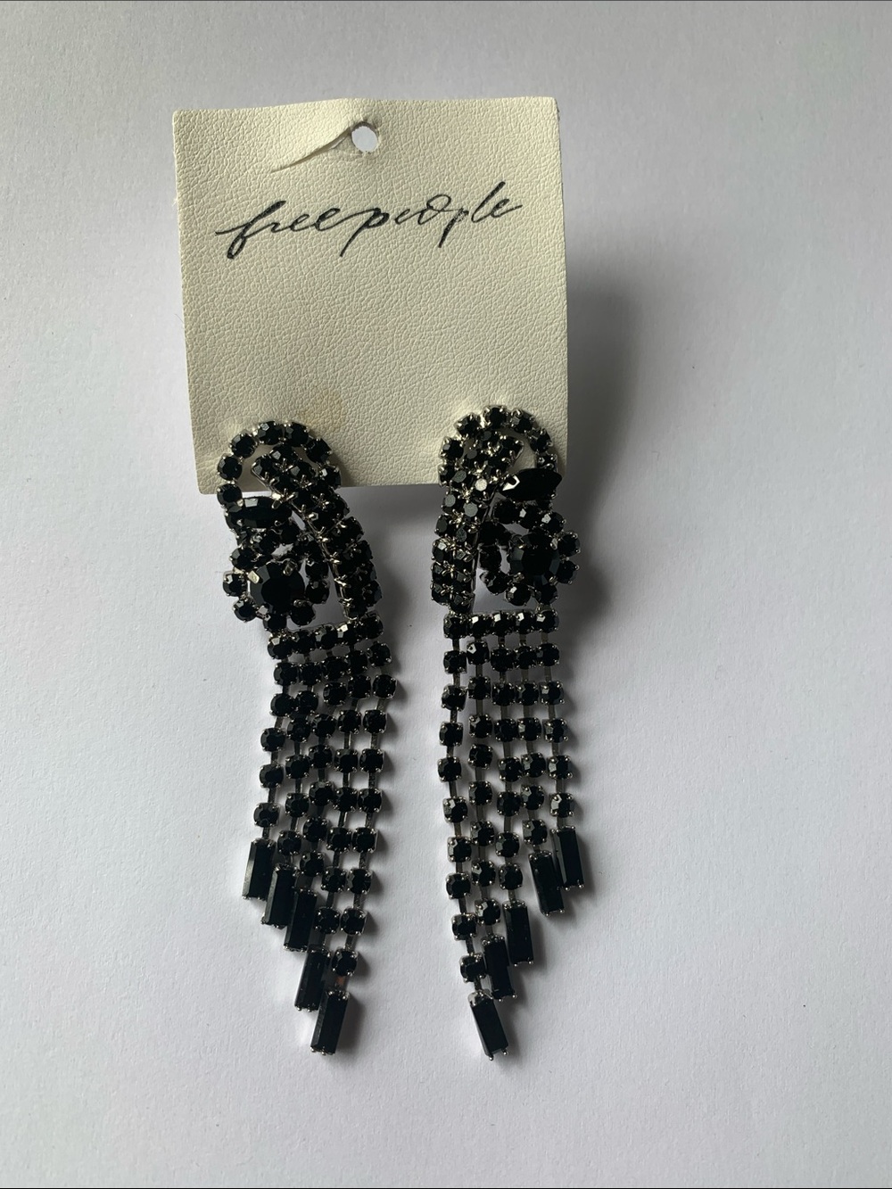 Free People Black Cascade Crystal Fringe Earrings - Picture 2 of 6